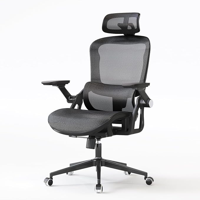Office Chair Ergonomic Desk Chair with Lumbar Support&Headrest&Flip-up Arms Height Adjustable Rocking Swivel High Back Computer Chair Multi-Angle from 90° to 130° with 350LBS Capacity(04black) - Image 6