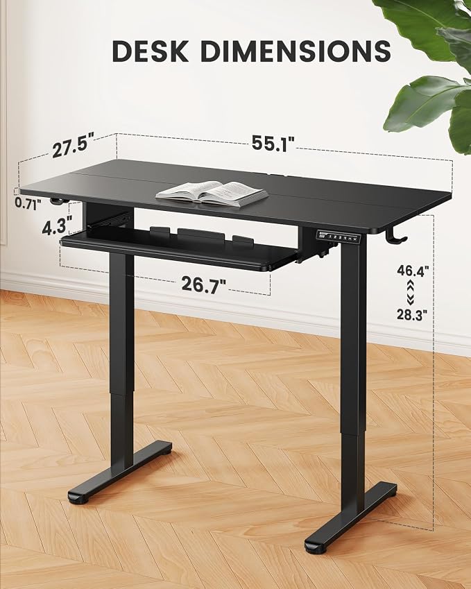 ErGear Electric Standing Desk with Keyboard Tray, 55x28 Inches Adjustable Height Sit Stand Up Desk, Home Office Desk Computer Workstation, Black - Image 4