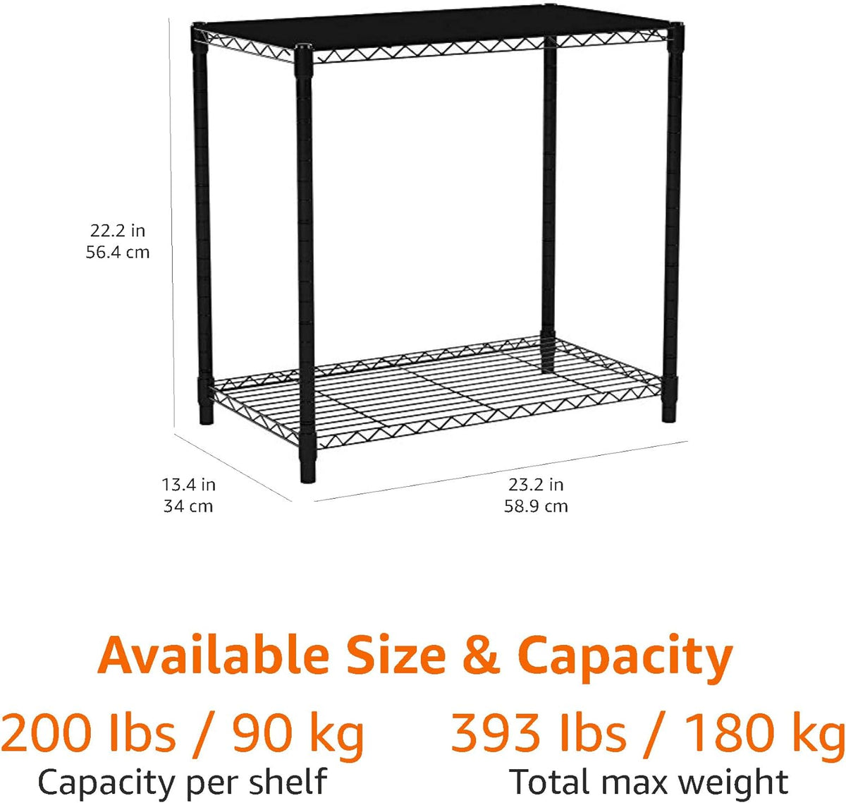 Amazon Basics 2-Shelf Stackable Storage, 13.3" D x 23.2" W x 22.2" H, Black - Image 5