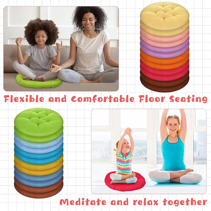 Tinideya 24 Pcs Floor Cushions Classroom,Medium 15.7 Inch,Colorful | Round Meditation Pillows for Adults Kids, Flexible Seating Nursery Living Room Yoga, Soft Padded Chair Cushion - Image 6