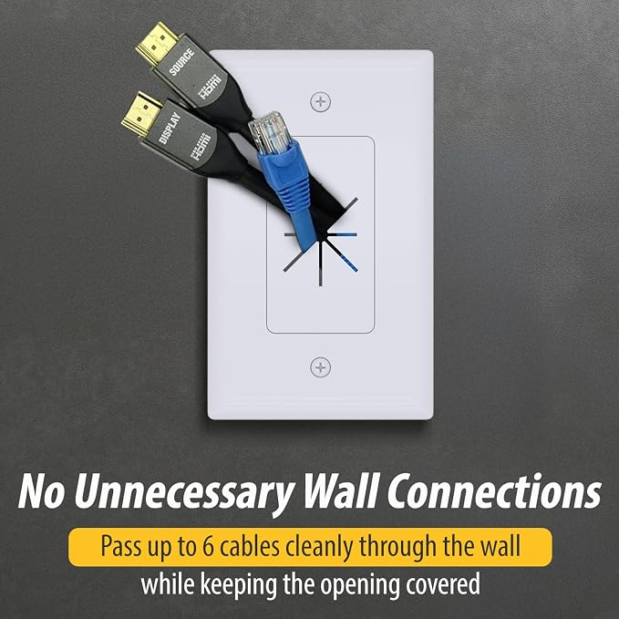 DATA COMM Electronics 45-0014-WH 1-Gang Cable Wall Plate w/ Flexible Opening, Low Voltage Wall Plate,Conceals Up to 6 Cables, Easy Installation,White - Image 5