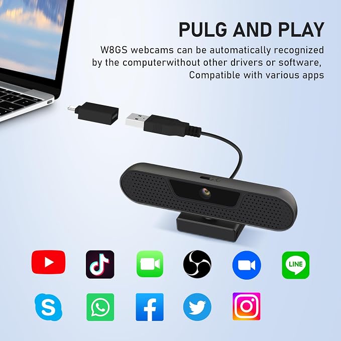 saylas 4K Webcam with 4 Noise Cancellation Microphone, W8GS Web Cam, Privacy Cover, 85° FOV, Plug & Play Web Streaming Camera for Computer, USB Webcam for Pc, Laptop, Desktop, Mac - Image 8