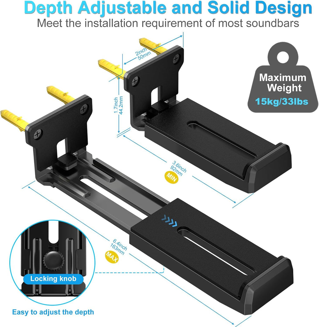 ZUOLACO Soundbar Wall Mount, Depth Adjustable 3.6”-6.4”, Sturdy Design - Image 3