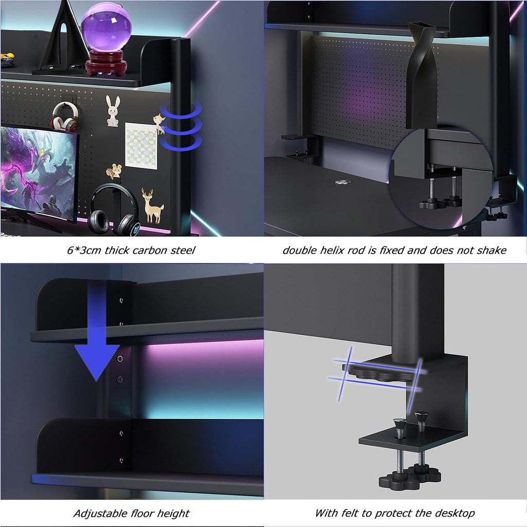Clamp On Desk Organizer Shelf, BLACK Desk Extender Pegboard Workstation,Computer Desk Accessories for Office, Privacy Panel for Gaming Desk,23.6/31.4/39.3in Desktop Shelving (BLACK, 60cm/23.6in) - Image 7
