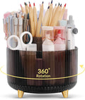 SKYDUE Rotating Pencil Pen Holder, Pen Organizer with 5 Slots - Aesthetic Desk Organizer and Accessories for School, Home, Office Supplies, Clear Black by SKYDUE