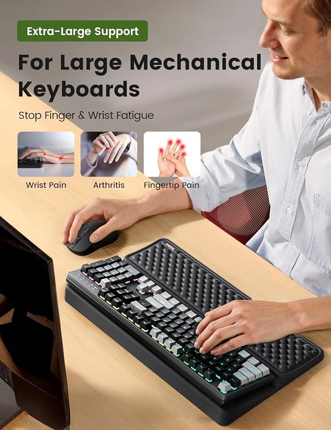 Vaydeer Extra-Large Wrist Rest with Keyboard Stand, Ergonomic Wrist Support Pad, Soft Memory Foam Wrist Cushion for Mechanical 100% Full-Size Keyboard, Carpal Tunnel Pain Relief, Black - Image 2