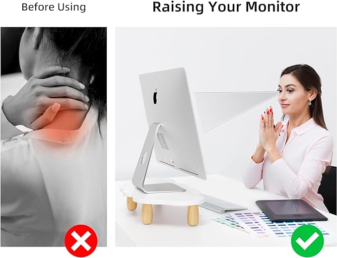 AFOOYO Monitor Stand Riser,Cloud Shape Wood Computer Monitor Stand, 16.5IN Monitor Stand Riser, Multi-Purpose Desktop Organizer Riser for Computer,Laptop,Printer,TV,White - Image 3
