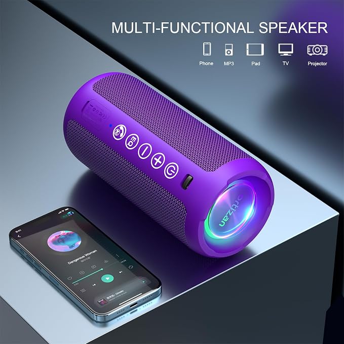 Ortizan Portable Bluetooth Speaker: IPX7 Waterproof, 24W Loud Sound, Purple | Deep Bass, Bluetooth 5.3, LED Lights, Wireless Stereo Pairing, 30H Playtime, for Home/Outdoor/Party/Beach, Birthday Gift - Image 2