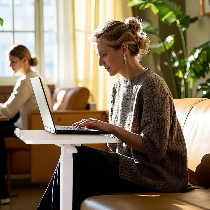 DUMOS Small Standing Desk, Rolling Desk, Laptop Table | Portable Design, Adjustable Height, Mobile Wheels, Computer Workstation, Home Office Classroom, White - Image 8