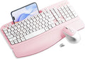 Hayyiesh Ergonomic Wave Keys Wireless Keyboard and Mouse Combo, Full Size with Memory Foam Wrist Rest & Phone Holder, 2.4G Cordless Set with USB-C Adapter for Windows Mac Desktop Laptop (Pink) by Hayyiesh