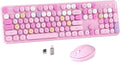 Colorful MPTOG Wireless Computer Keyboard and Mouse Combo (Pink-Colorful) | Retro Round Typewriter Keycaps, Power Switch, Ergonomic Design, 2.4GHz Wireless for Windows, Mac, PC by MPTOG