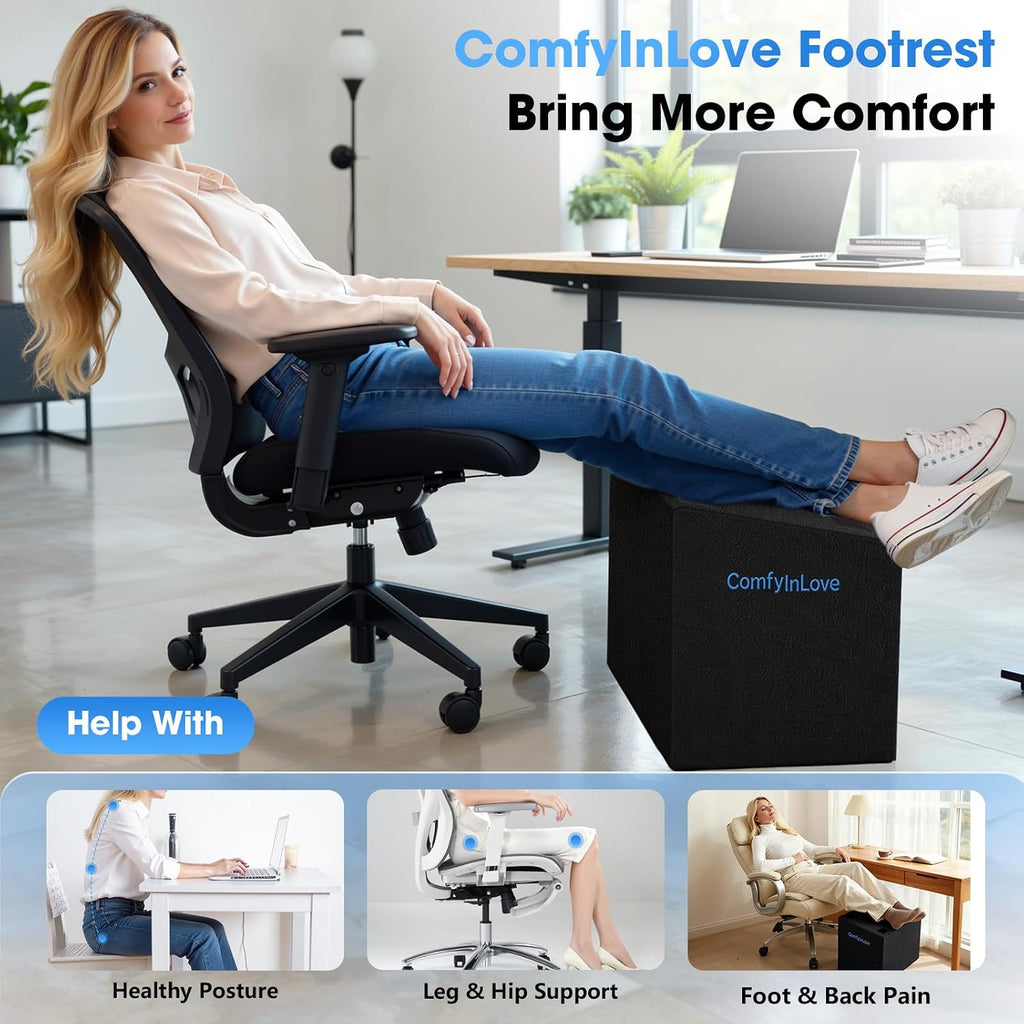 Foot Rest for Under Desk with 3 Heights, Foot Stool, Black - Image 6