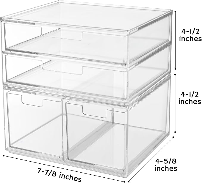 STORi Stackable Desk Organizer Drawers, Clear Pen Pencil Makeup Brush Holder for Desktops and Vanities, 4 Multi-size Drawers (Made in USA) - Image 2