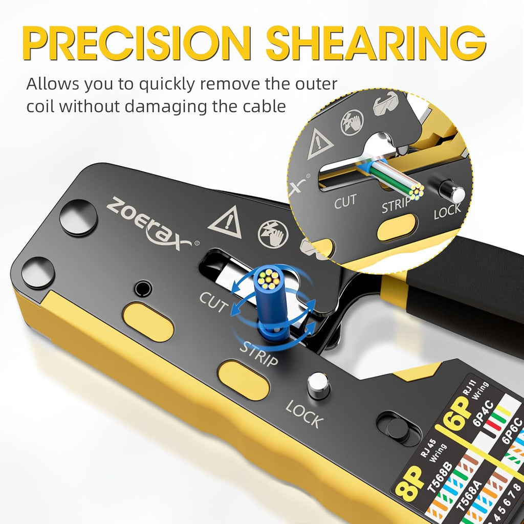 RJ45 Crimping Tool Ethernet Crimp Tool Crimper, Yellow - Image 4
