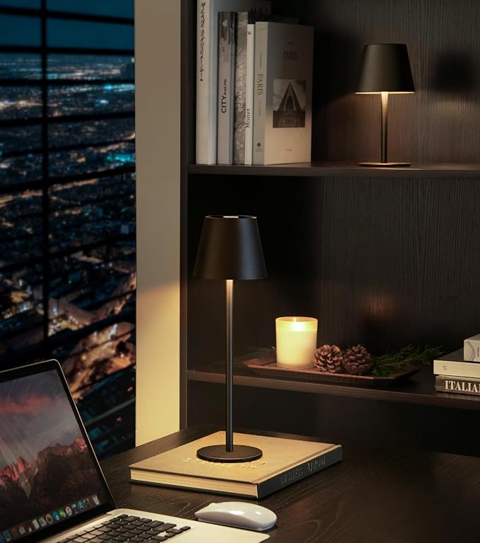 Cordless Table Lamp, Portable Battery Operated Lamp with 3 Color Temps and Stepless Dimming, Rechargeable Table Lamp for Dinner, Desk, Cafe, Outdoor (Black) - Image 2