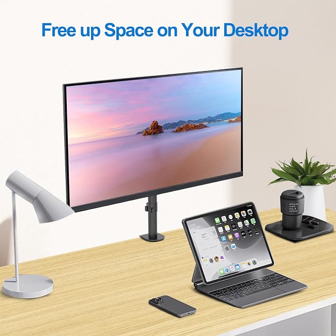 H&C(hcck&Cllassp) Single Monitor Mount, Desk Mount with Swivel, Tilt, Rotation, Height Adjustable, VESA Mount for 17-27” Monitors up to 17.6 lbs, Monitor Stand with C-Clamp, Black - Image 7