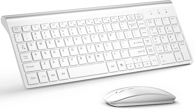 Wireless Keyboard and Mouse Ultra Slim Combo, TopMate - Matte White | 2.4G Silent Compact 2400DPI Mouse and Scissor Switch Keyboard Set with Cover, Batteries Included, for PC/Laptop/Windows/Mac by TopMate