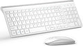 Wireless Keyboard and Mouse Ultra Slim Combo, TopMate - Matte White | 2.4G Silent Compact 2400DPI Mouse and Scissor Switch Keyboard Set with Cover, Batteries Included, for PC/Laptop/Windows/Mac by TopMate