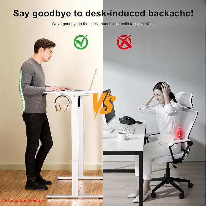 47"x24" Standing Desk, Height Adjustable Sit-Stand Office, White | Electric Adjustable Standing Desk, Sit to Stand Computer Office Desk with Splice Board, Memory Preset, Lifts 28.7''-46.5" - Image 8
