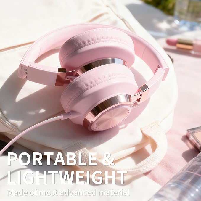 Wired Over-Ear Headphones Pink with Mic for School Work, 3.5mm Jack | Corded Passive Noise Isolating Stereo Headphones with Volume Control, Comfort Protein Leather Earcups for Teens, Women, Girls - Image 6