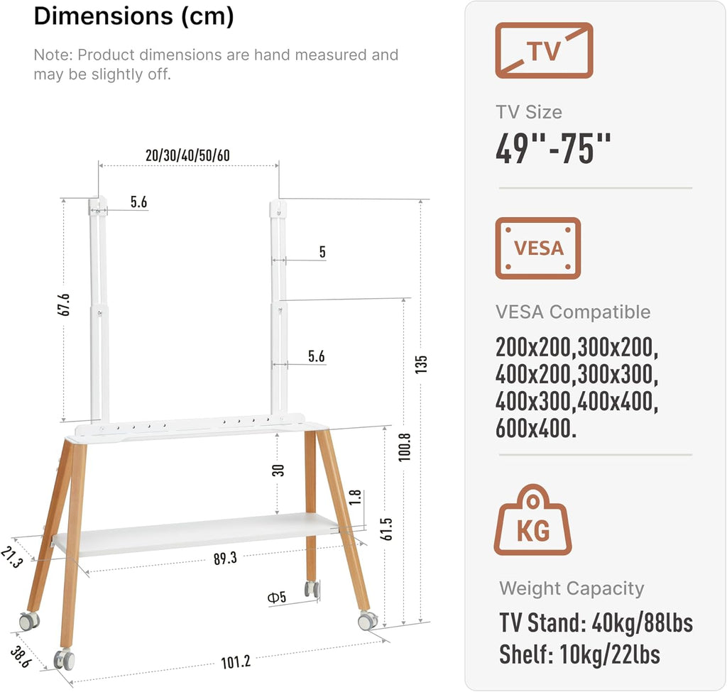 Rolling Easel TV Stand for 49-75" TVs, 88 lbs, White - Image 7