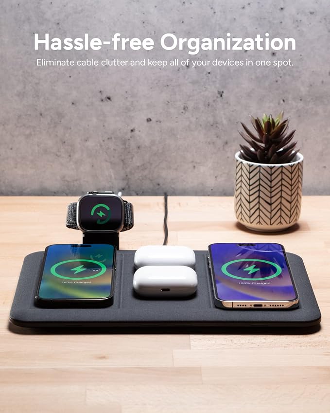 Mophie 4-in-1 Wireless Charging Mat for Apple iPhone, AirPods & Watch, Samsung Galaxy, Google Pixel, and All Qi-Enabled Devices, Additional USB-A Port, Intuitive Design, Includes Apple Watch Stand - Image 6