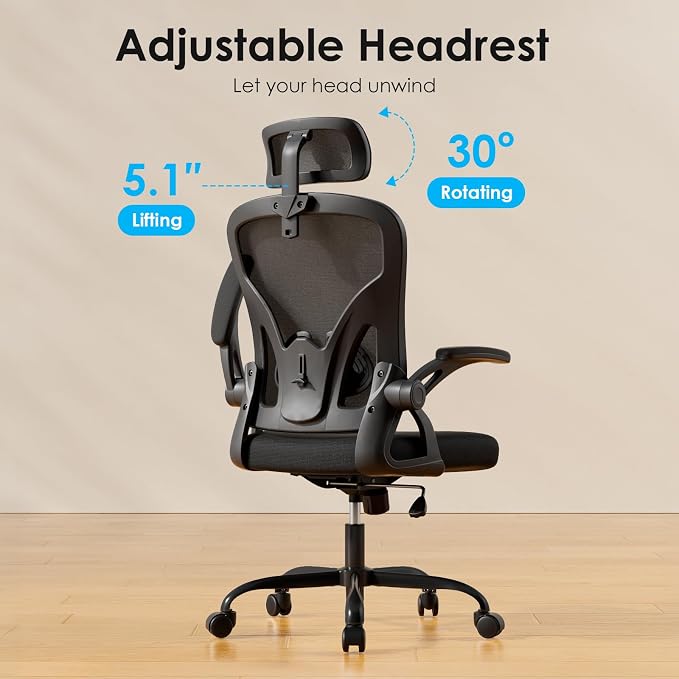 Farini Ergonomic Office Chairs Set of 2, Home Office Desk Chair with Headrest, High Back Swivel Computer Chair with Armrests and Adjustable Lumbar Support for Home Office, Black & Black - Image 5