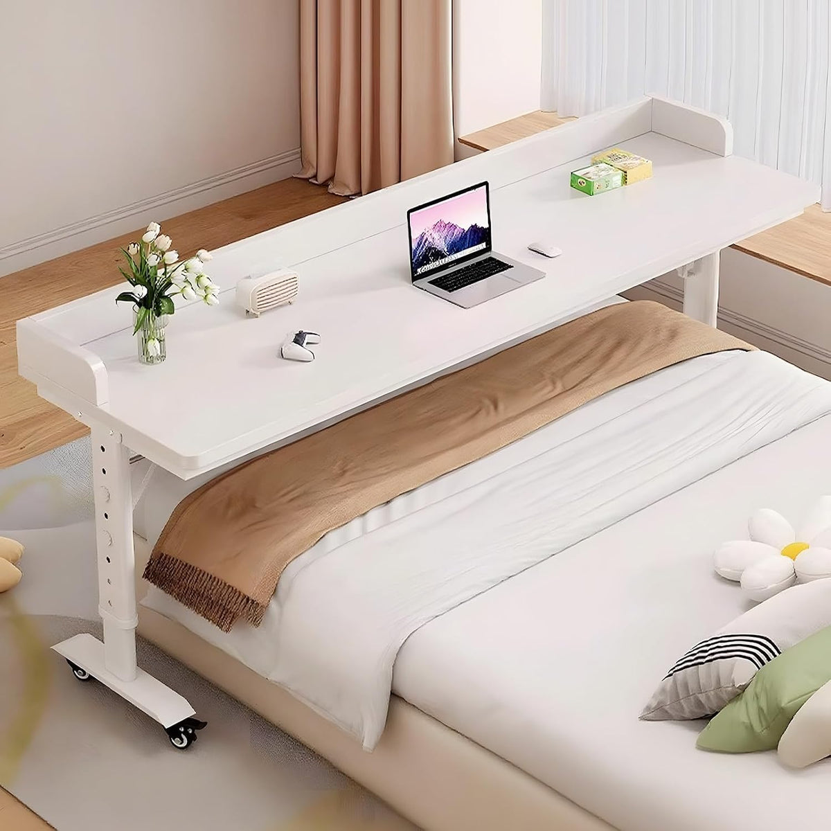 59" Overbed Table with Wheels for Twin Beds, Height Adjustable by Quvex