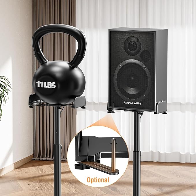 Speaker Stands Pair, 34"-43.3" Height Adjustable, Max 11 lbs, Cable Conceal | Speaker Stand for Surround Sound, Sturdy Spring-Loaded Floor Standing for Satellite Rear Bookshelf Speaker - Image 7