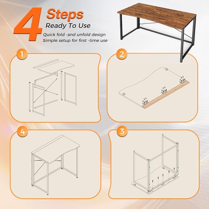 Huuger Folding Desk for Small Spaces, 39.4 Inch Foldable Computer Table | Easy Assembly, Small Writing Work Office Computer Desk, for Home Office, Study, Bedroom, Dorm, Space Saving, Rustic Brown - Image 9
