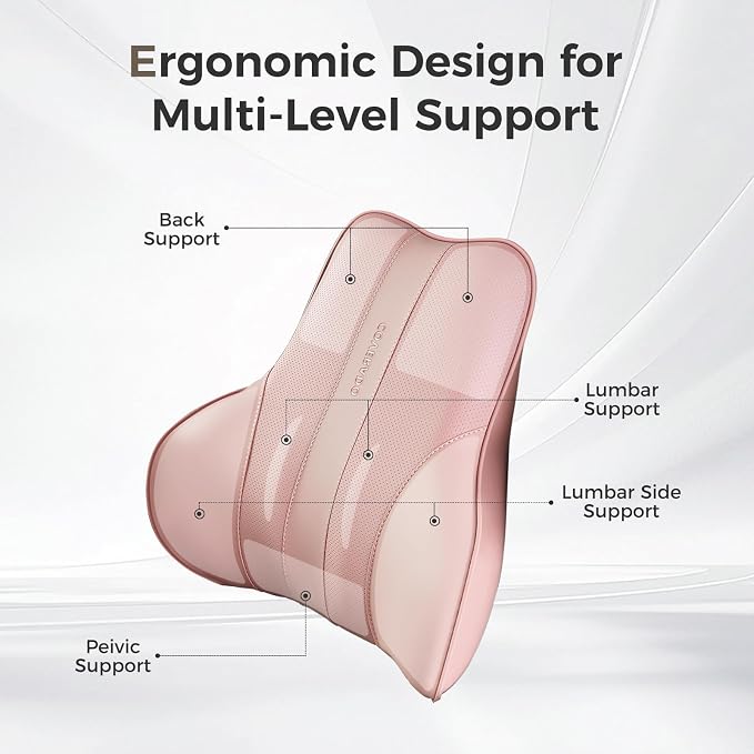 Coverado Lumbar Support Pillow for Car, Ergonomic Memory Foam Back Pillow for Office Chair, New Back Cushion for Pain Relief, PU Leather Car Lumbar Support for Driving Seat - Image 2