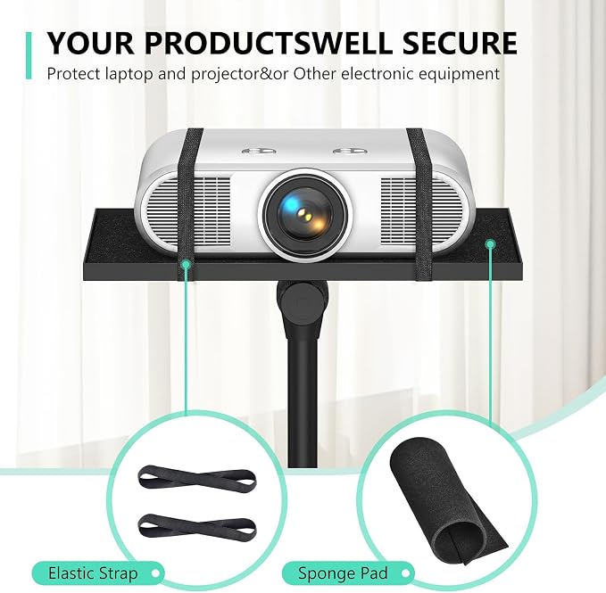 Projector Stand Tripod: 2 Shelves Mobile Laptop Cart Adjustable Height 45 to 64 Inches, Rolling Laptop Stand Cart with Ventilated Tray, Projector Tripod Stand on Wheels for Couch, Bedside, Meeting - Image 7
