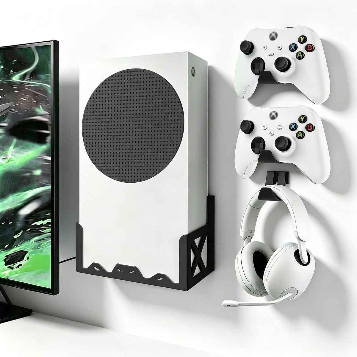 Wall Mount Kit for Xbox Series S,Steel Mount Includes Detachable Controller Holder and Headphone Stand （NOT for Xbox ONE S） by BracNova