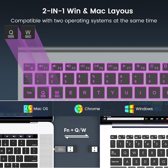 SABLUTE Wireless Keyboard with 7-Color Backlight, Quiet Low-Profile Keys | Rechargeable, Compact Cordless Design, Slim Quiet Scissor-Switch Keys, Auto Sleep, Windows, Linux, Chrome OS & Mac Compatible - Image 6