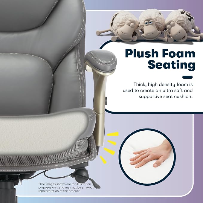 Serta Ergonomic Home Office Chair Pivot Lumbar Support, Leather Desk Chair | Claremont, Adjustable Arms, Height & Tilt, Foam Seat & Headrest Cushion, Work From Home Gaming Chair lower Back Pain, Gray - Image 7