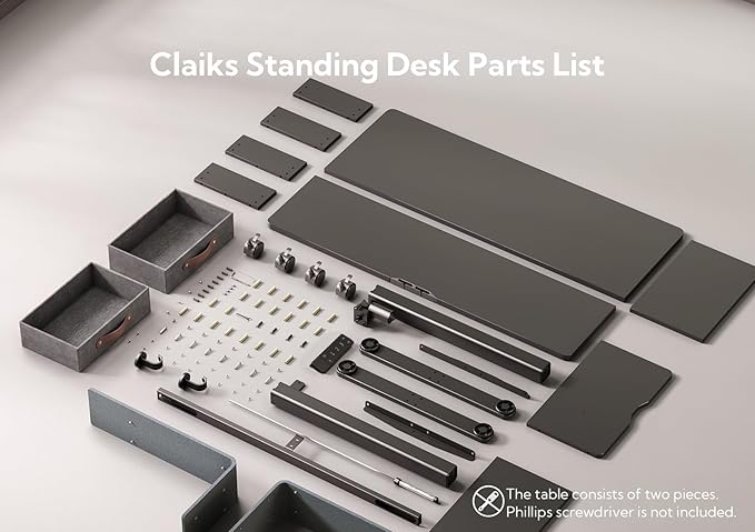 Claiks Standing Desk with Drawers & Wheels, 2 Height Shelf 63" Black | 2 height adjust shelf, tabletop drawers, felt fence design, sturdy supports 176 lbs, 4 wheels, 2 tire monitor stand - Image 5