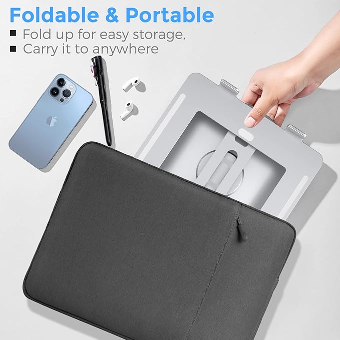 Swivel Laptop Stand for Desk, Adjustable Height Aluminum Computer Stand with 360 Rotating Base, Foldable Ergonomic Riser, Portable Laptop Holder Compatible with MacBook, All Laptops 10-17'', Chrome - Image 5