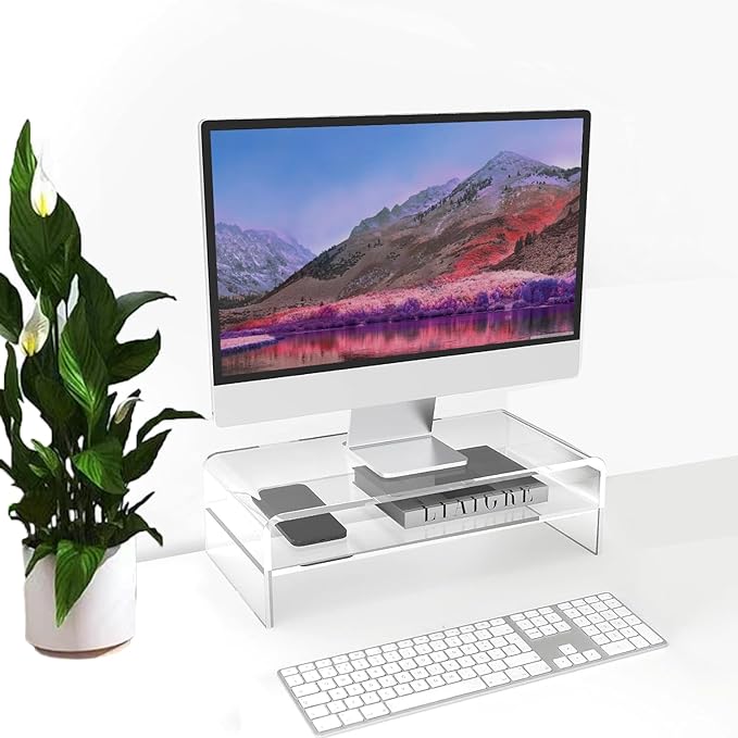 Acrylic Monitor Stand, 16 inch 2 Tier Computer Monitor Stand Riser | Computer Monitor Riser, Compatible with iMac, PC, Desktop, Laptop, TV Screen, Extra Storage Space, Home Office - Image 6