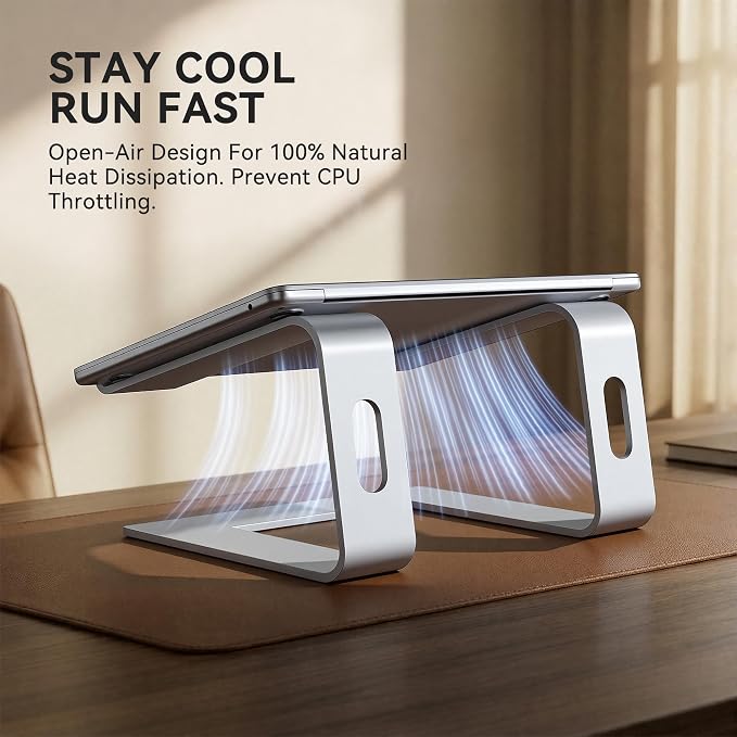 SOUNDANCE Laptop Stand, Aluminum Computer Riser, Ergonomic Laptops Elevator for Desk, Metal Holder Compatible with 10 to 15.6 Inches Notebook Computer, Silver - Image 3