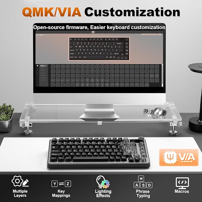 YUNZII B75 PRO MAX QMK/VIA Wireless Mechanical Keyboard | QMK/VIA, Wireless Keyboard with Screen and Knob, Custom Hot Swap, Gasket Mount, Creamy Switches, RGB for Gaming/Win/Mac - Image 6