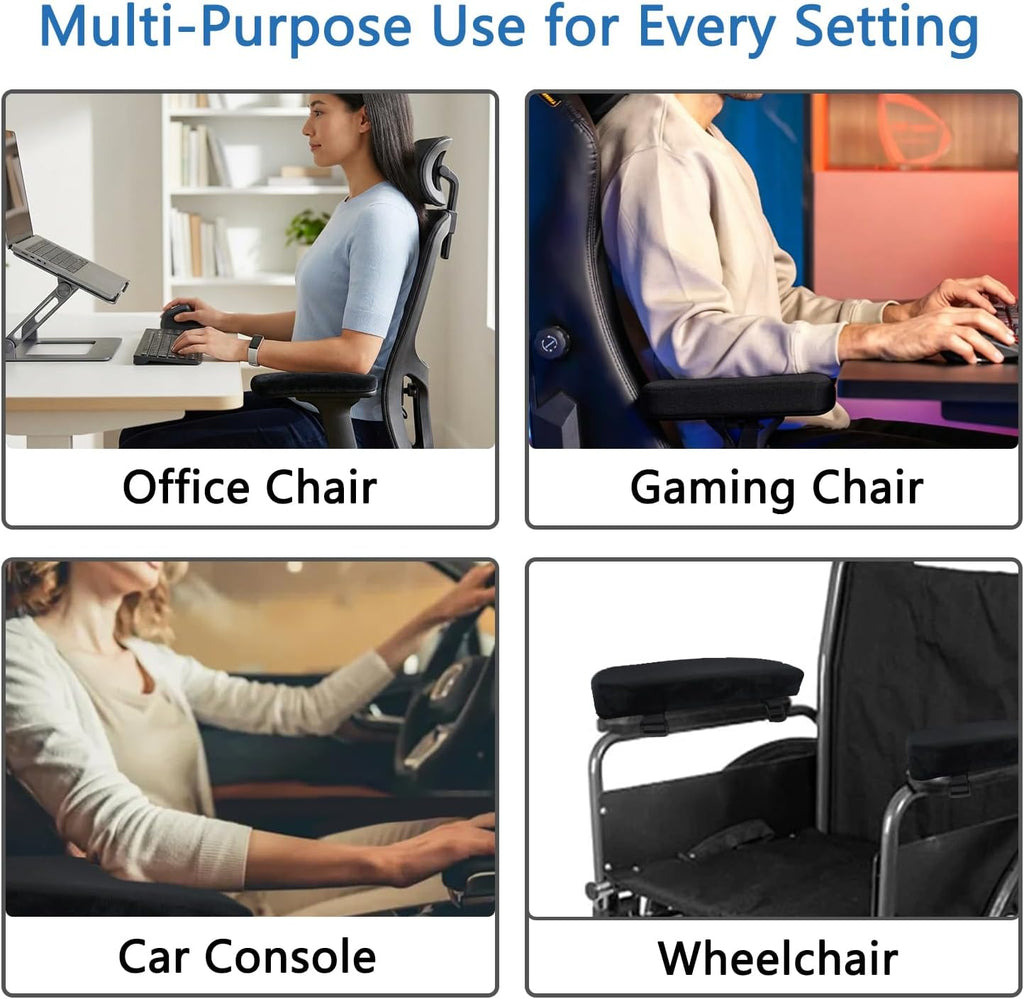 Office Chair Armrest Covers – Memory Foam Armrest Pads Ergonomic Forearm Support Pillow with Non-Slip Cushion for Office Chairs Gaming Chairs Wheelchairs (Black, Set of 2) - Image 7