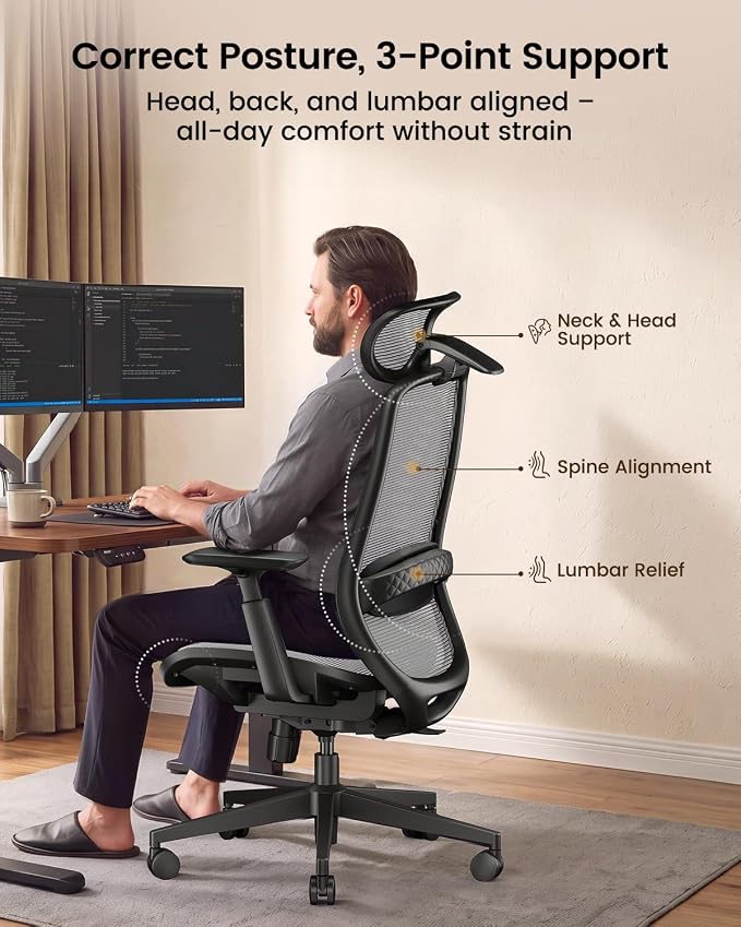 ProtoArc EC200 Pro Ergonomic Mesh Office Chair for Remote Work, Gray | 4D Armrests, Adjustable Lumbar & Seat Depth, 3D Headrest, Ergonomic Desk Chair for Home Office Programmers - Image 5