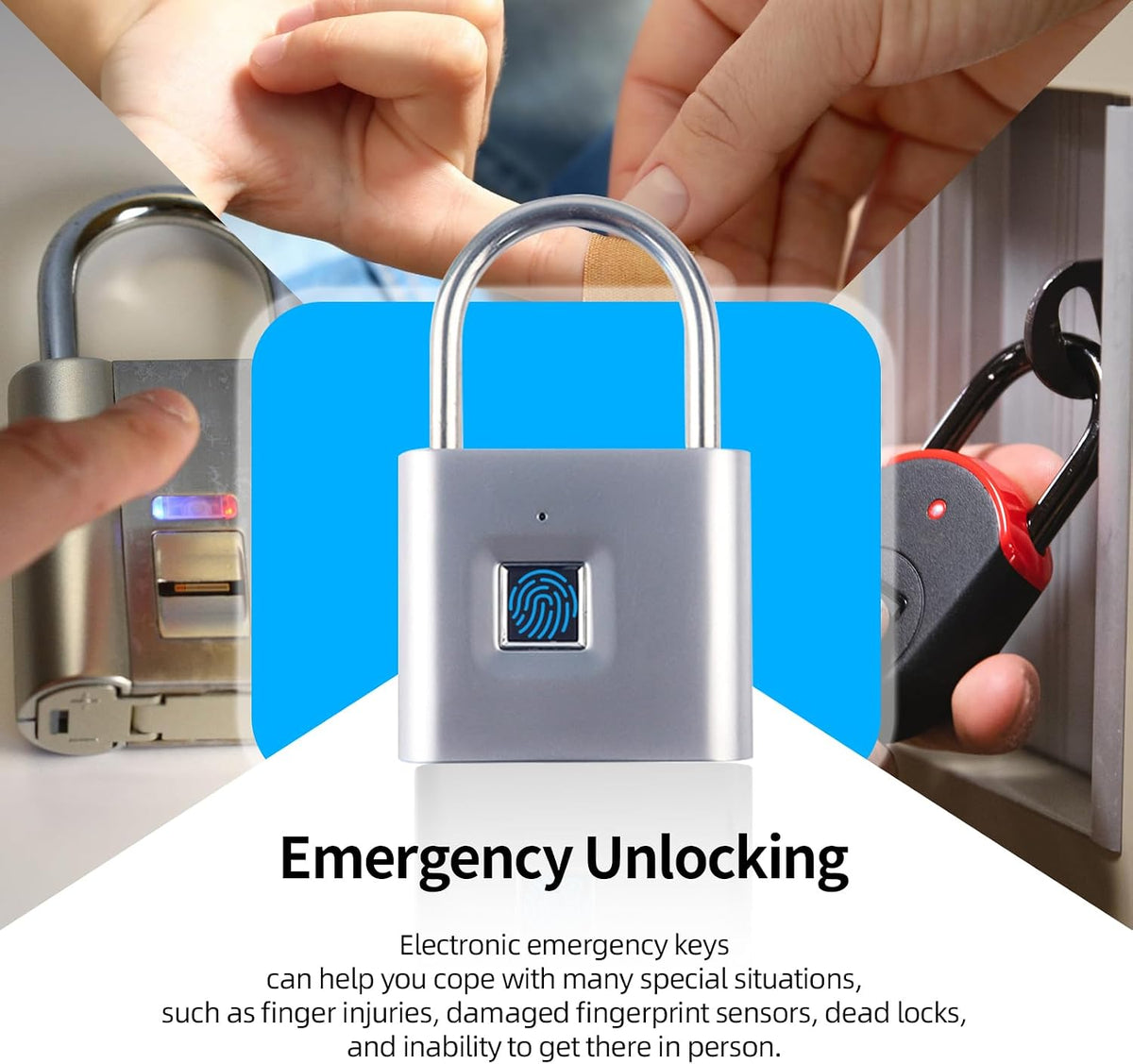 Fingerprint Padlock, Portable USB Charging with Reset Key, Smart Padlock Quick Unlock, Waterproof and Rustproof, Padlocks for School Locker, Warehouses, Gym, Homes, Office Cabinets - Image 2