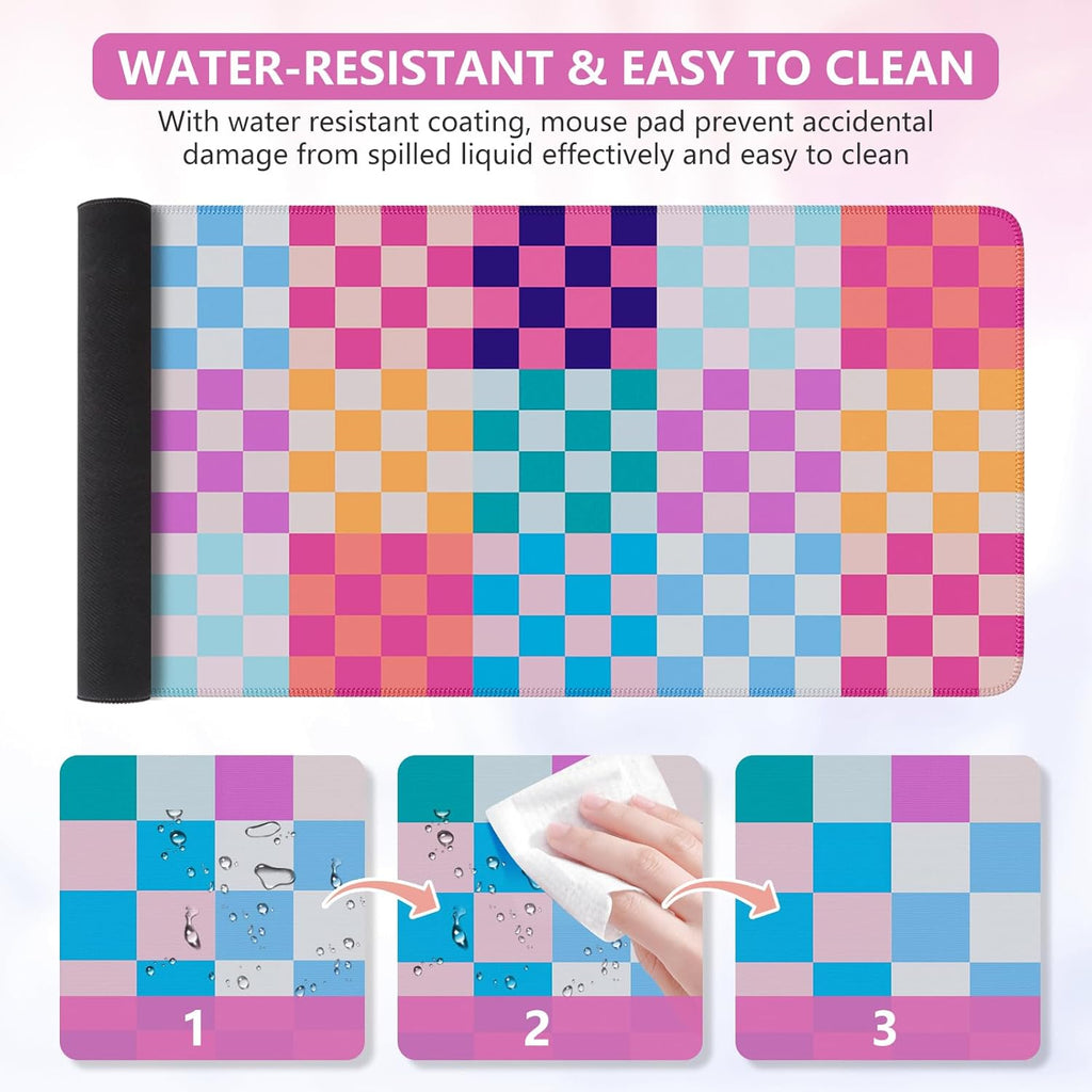iCasso Desk Matt for Desktop, Cute Desk Pad Mat, Colour Checkered - Image 4