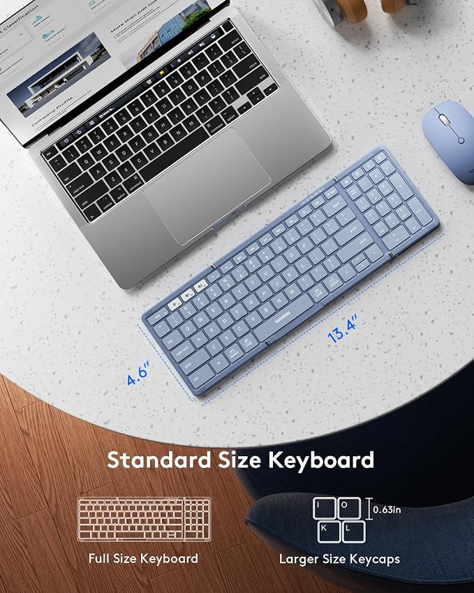 Foldable Keyboard and Mouse, Samsers Folding Bluetooth Keyboard Combo, 2.4G + BT5.0 x 2, Full-Size Portable Travel Keyboard & Rechargeable Wireless Mouse for Windows Android iOS Mac OS, Young Blue - Image 3