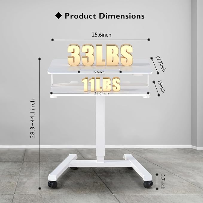 BONTEC Mobile Standing Desk with Keyboard Tray, Mobile Podium on Wheels | Rolling Laptop Sit Stand Desk, Adjustable Height Desk Up to 33lbs, Portable Computer Workstation Cart for Living Room, White - Image 2