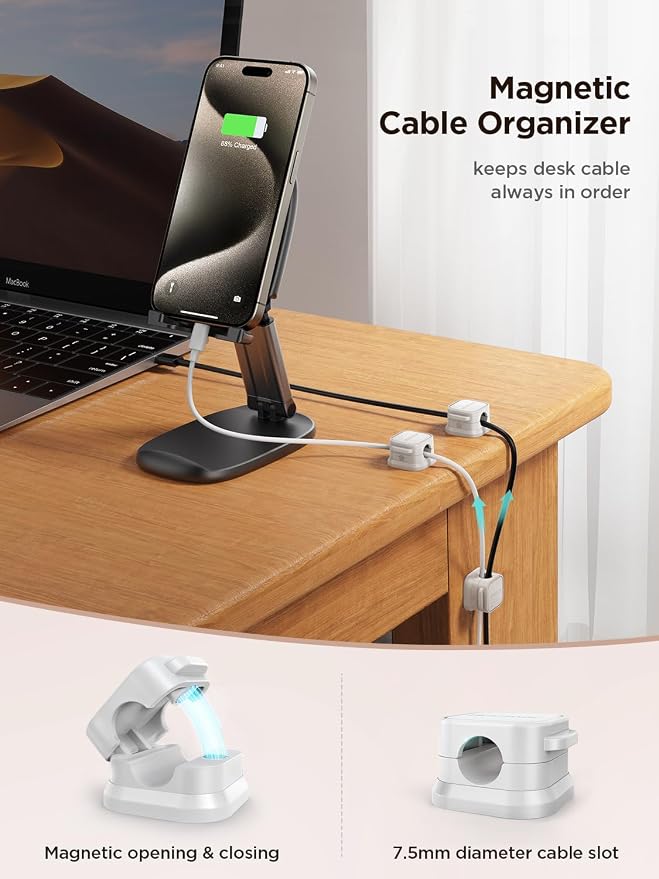 JOYROOM 9 Pack Magnetic Cable Clips, Cord Organizer Adhesive Wire Holder | Home Nightstand Office Desk Accessories, Car Wall Organization, Phone Charger Cord Holder Management, Cable Smooth Adjustable - Image 2