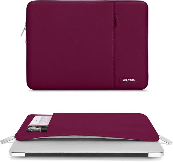 MOSISO Laptop Case 14 inch, Laptop Sleeve Bag with Pocket | Compatible with HP Lenovo Dell ASUS Acer, HP Stream, Dell Latitude, Polyester Vertical Computer Bag, Wine Red - Image 2