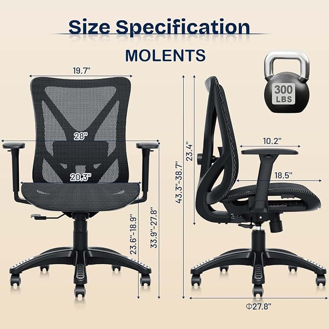 Ergonomic Office Chair, Mesh Computer Desk Chairs with Adjustable Lumbar Support, 3D Armrests, Tilt Function, Comfy Wide Seat, Swivel Executive Work Task Chair for Company and Home - Image 3