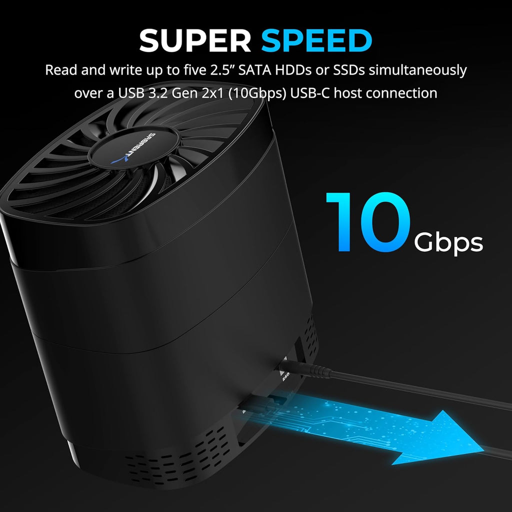 SABRENT 5-Bay USB-C Docking Station, 2.5in SATA SSD/HDD, Fan (DS-5R15) - Image 6